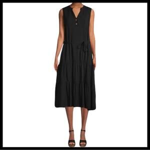 Saks Fifth Avenue Tiered Midi Sleeveless Black Dress